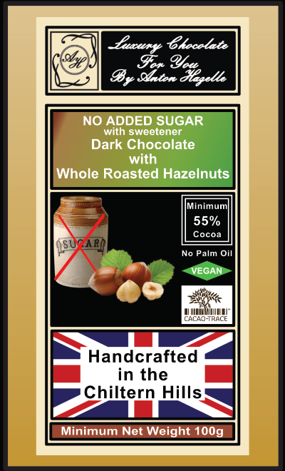55% Dark Chocolate with Whole Roasted Hazelnuts, No Added Sugar with Sweetener
